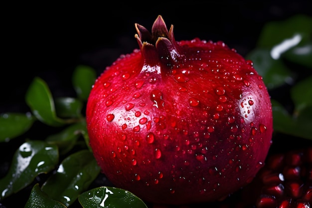 A pomegranate with water drops on it