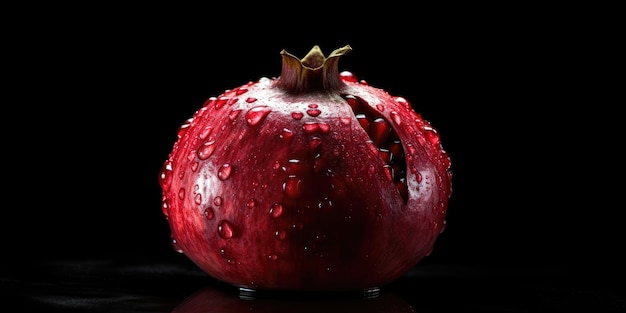 A pomegranate with water drops on it