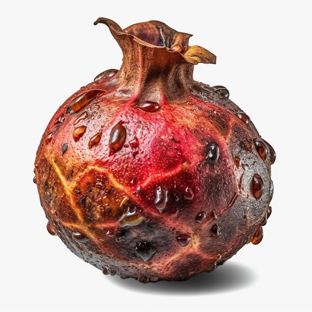 A pomegranate with water drops on it