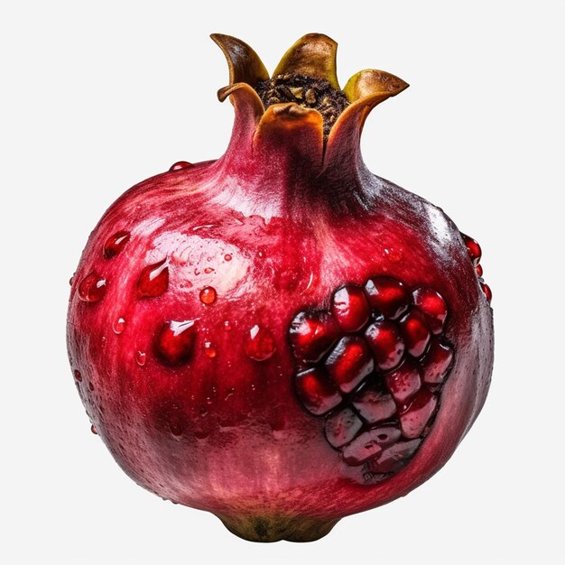 A pomegranate with water drops on it