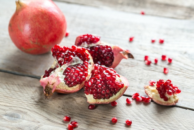 Pomegranate on the wooden table