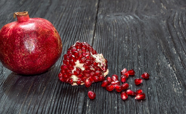 Pomegranate on wooden table