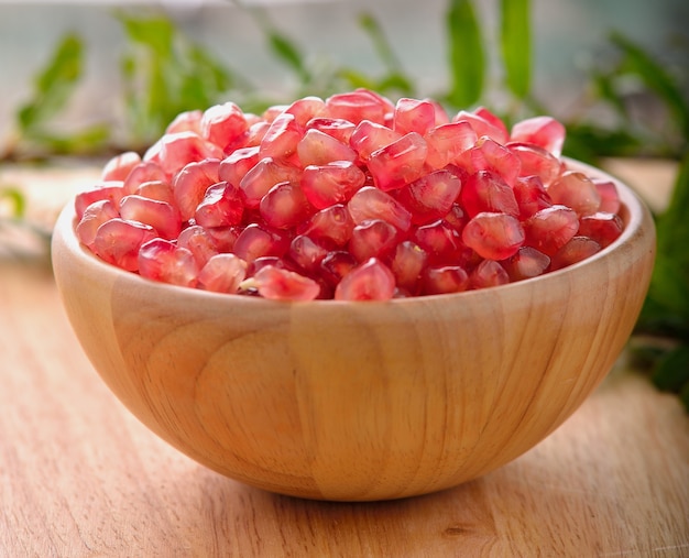 Pomegranate on wooden table