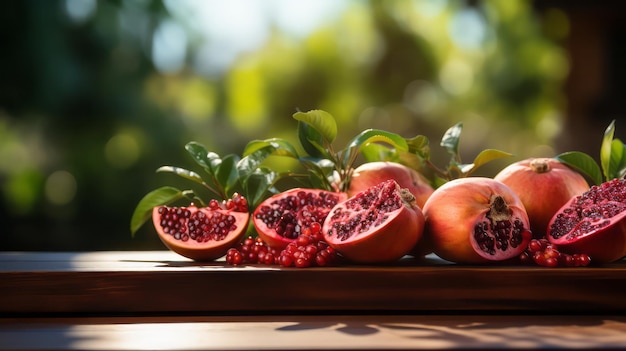 Pomegranate on the wooden table