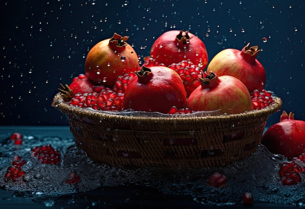 Pomegranates Being Swarmed in Water in a Net Basket