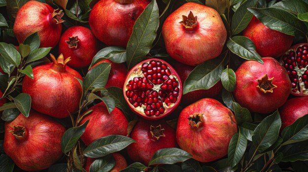 Photo pomegranates and leaves pattern