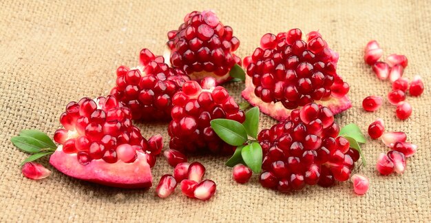 Pomegranates on the linen texture