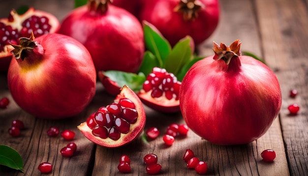 Photo pomegranates and pomegranates are on a wooden table