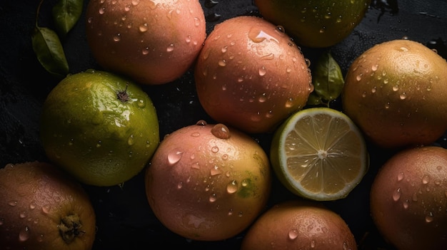 Pomelo's afbeelding naadloze achtergrond zichtbare druppels water generatieve AI