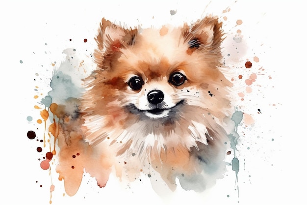 写真 ポメラニア愛らしい子犬犬水彩イラスト色の斑点すべての犬種