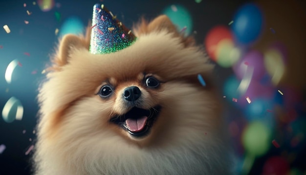 Pomeranian Pup Parties Hardy in Hat on Festive Occasion