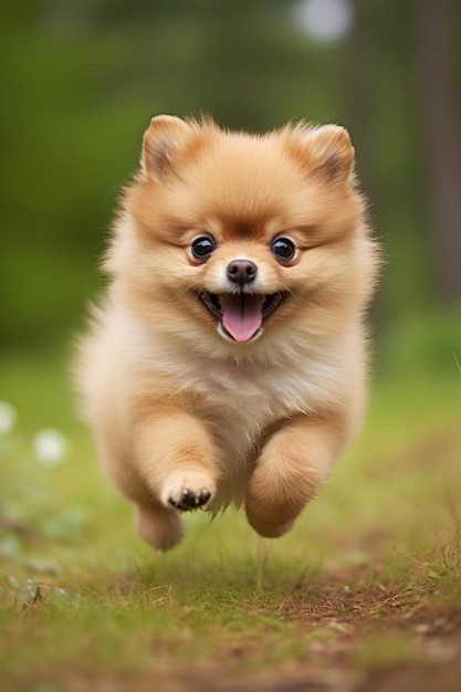 pomeranian puppy hond gefotografeerd in een gelukkig moment