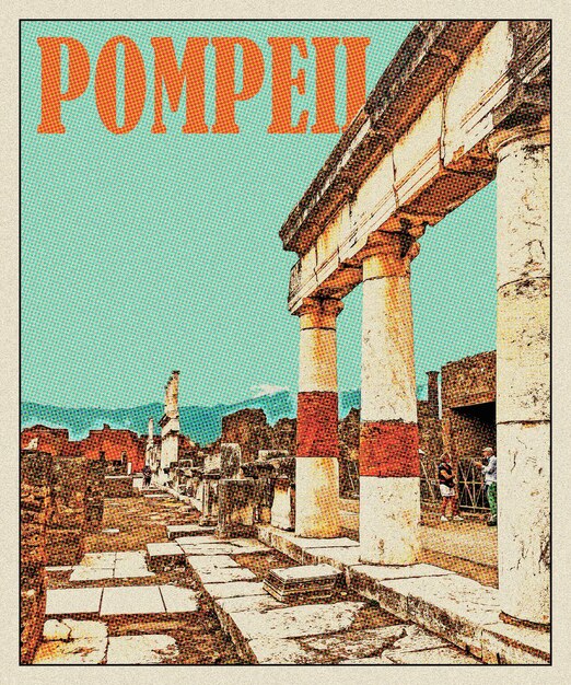 Photo pompeii retro travel poster