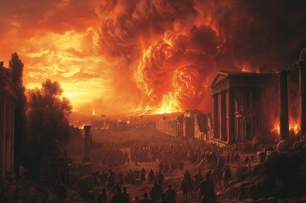 Pompeii tragedy a haunting portrayal of the volcanic eruptions chaos horror and the peoples plight capturing the devastation and human tragedy in the ancient citys ruins