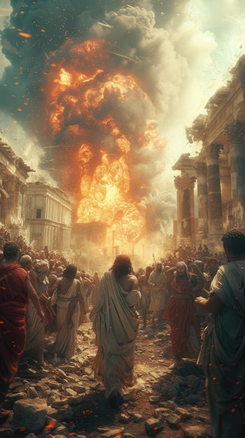 Pompeii tragedy a haunting portrayal of the volcanic eruptions chaos horror and the peoples plight capturing the devastation and human tragedy in the ancient citys ruins