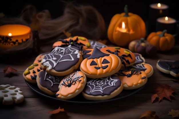 Pompoenkoekjes op een bord Halloween-themadecoratie