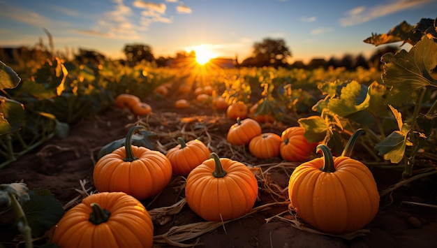 Pompoenpatch op zonnige herfstdag Mooie herfstscène