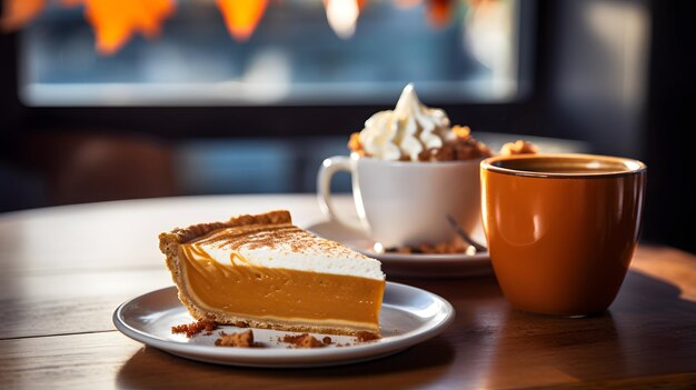 Foto pompoentaart achtergrond koffietijd halloween oranje herfst generatieve ai cake snack zoet kruid