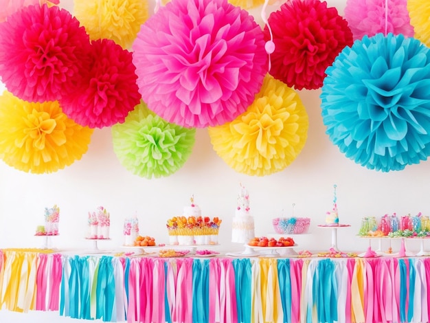 Декорации для помповых вечеринок яркие многоцветные