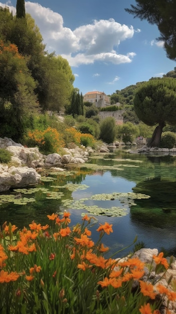 Photo a pond in the garden of the castle of dubrovnik