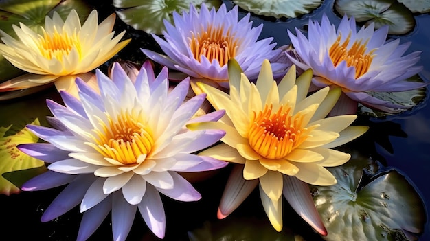 A pond with lotus flowers in it