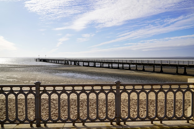 Pontoon Pier of Andernos les Bains France in low tide sunrise day