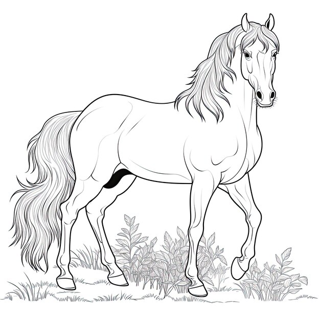 Фото Иллюстрация живописи лошадиной лошади черно-белой окраски стиля страницы генеративное искусство ии