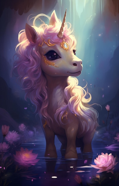 a pony with a pink mane and gold glitter on its head.