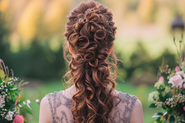 Ponytail adorned with cascading curly hair extensions for a glamorous touch Ponytail embellished with flowing curly hair extensions for an elegant flair