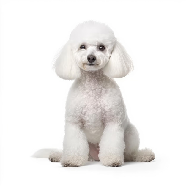 Foto cane barboncino 4k sfondo bianco