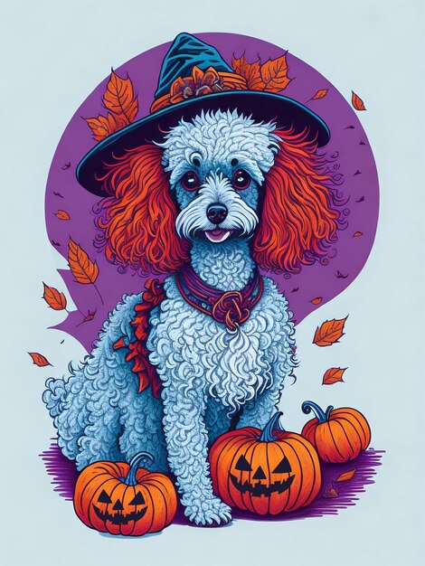 Poodle halloween costume illustration tshirt design ai generative