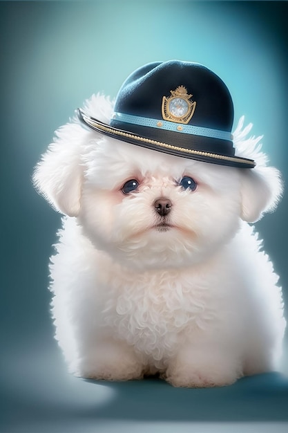 Poodle in hat and glasses on dark background AI generated