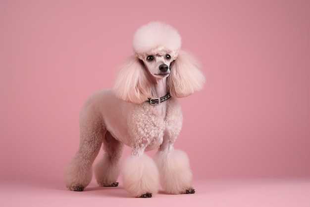 Poodle on pink background Generative AI