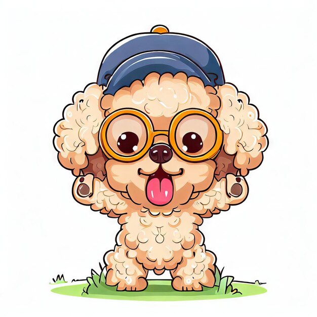 Photo poodle pup portrait hat and glasses style generative ai