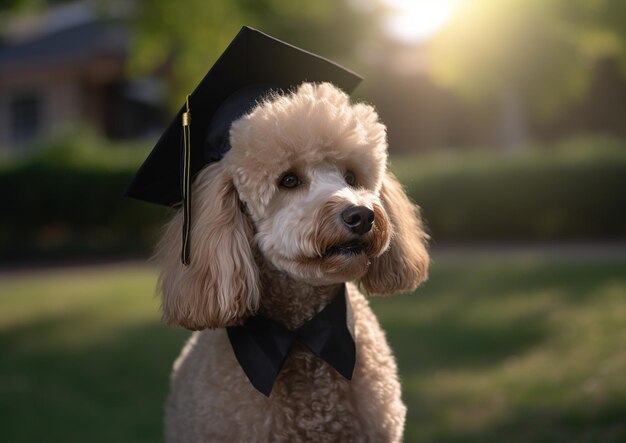 Poodle with graduation cap