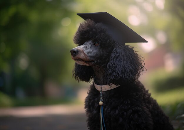 Poodle with graduation cap