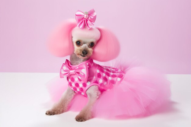 Photo poodle with a sparkling bow