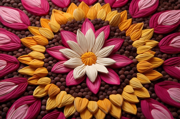 Photo a pookalam with a mosaic of small colorful petals