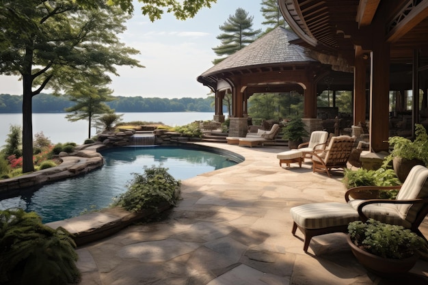 The pool and deck of this home are designed by person.