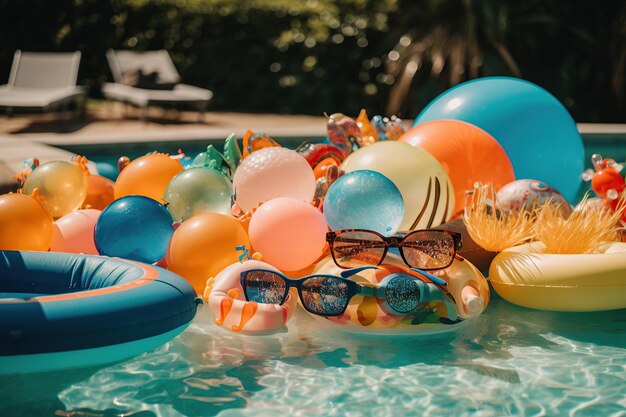 Foto una piscina piena di palloncini colorati e una piscina piena di palloncini colorati.