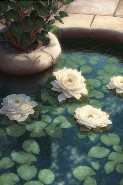 Pool filled with lots of white flowers generative ai