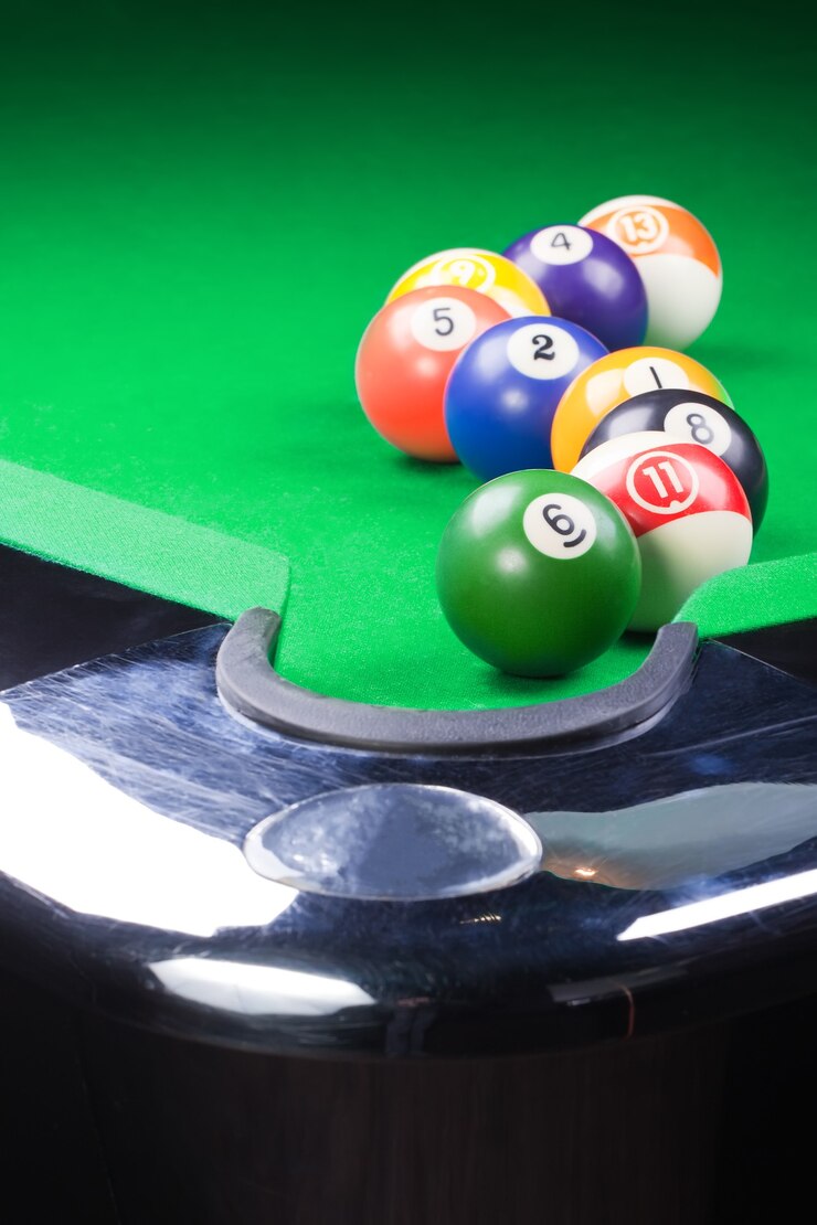 Photo pool game billiard balls on the table