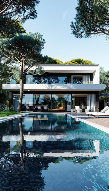 the pool and house are designed by architect