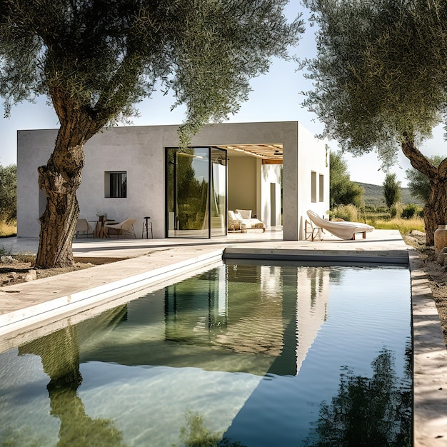 Foto la piscina e la casa sono circondate da ulivi