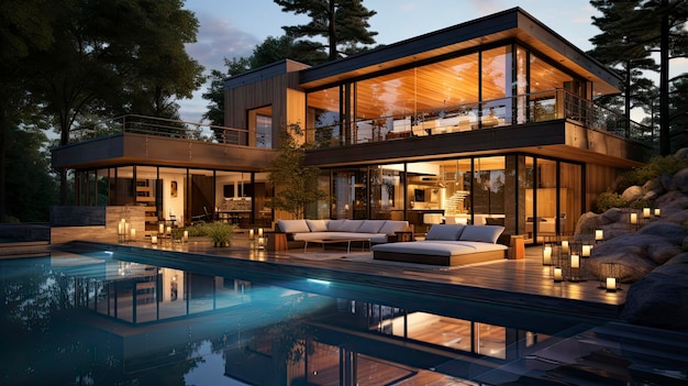 Дом у бассейна спроектирован архитектором.