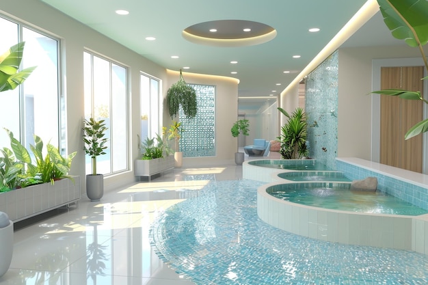방 내부의 수영장 인테리어 디자인