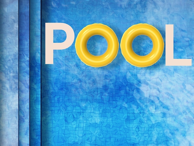 Pool letter on pool background top view