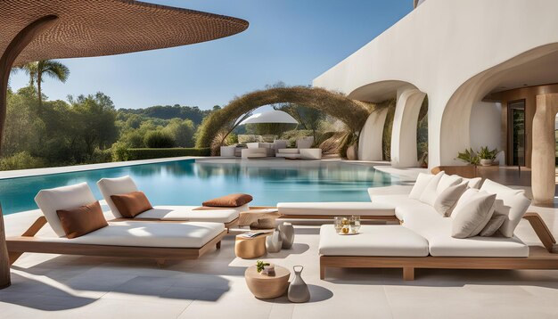 the pool and lounge area of the villa