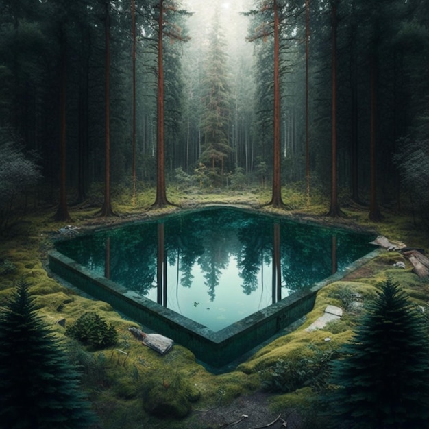 pool in the middle of a forest