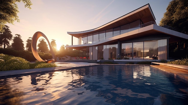 Pool and modern house